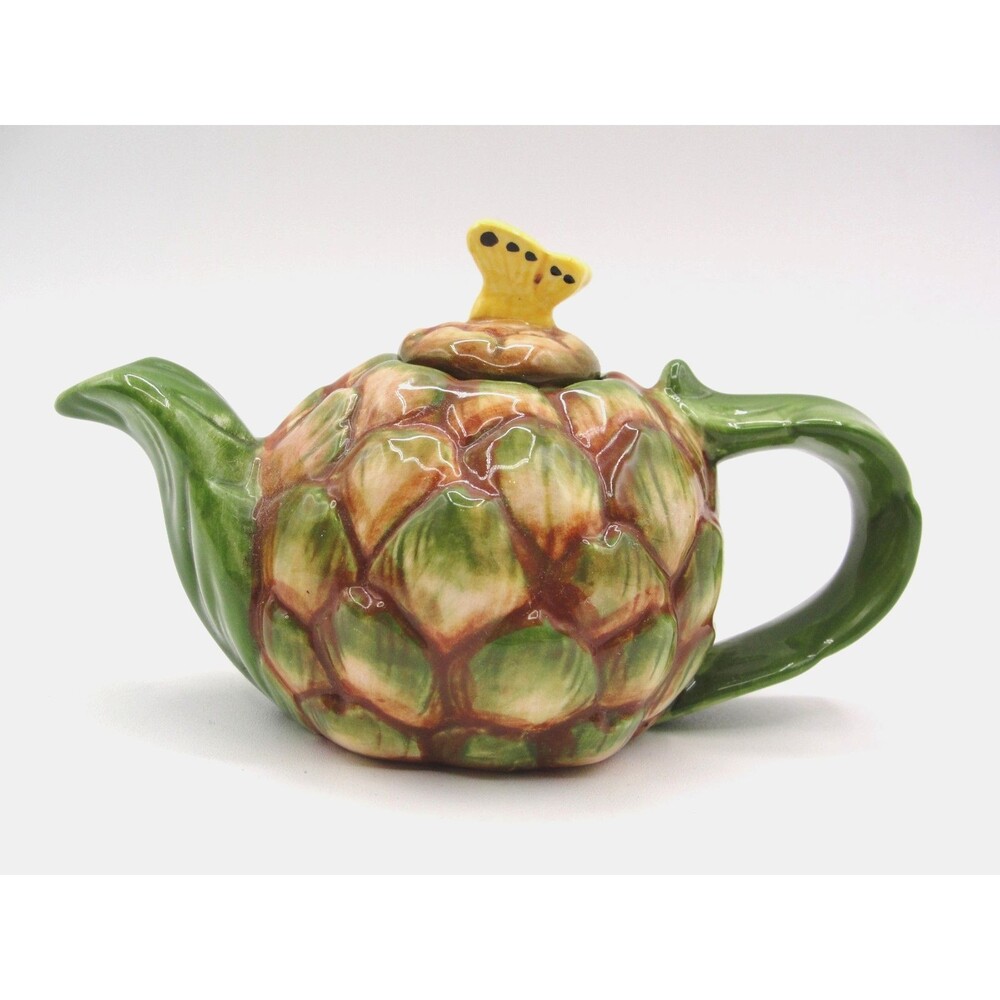 Vtg Jay Willfred Andrea Sadek Artichoke Teapot Butterfly Lid Ceramic Majolica